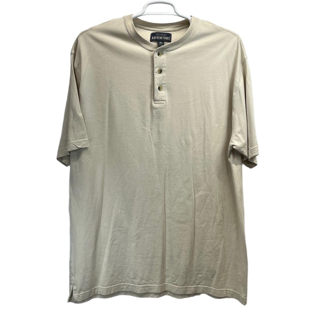 Vintage John Ashford Adventure‎ Mens Tan Cotton Short Sleeve Henley XL